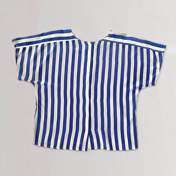 Vintage 100% Silk Button Up Blouse M Coastal Minimalist Nautical  Beachy Seaside - Picture 6 of 10